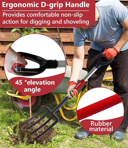 Digging Spading Fork Forged Steel with D Grip Handle 41??Premium 4-Tine Spading Digging Fork Sturdy Metal D-Grip Multi-Purpose Virtually Unbreakable Gardening Tool