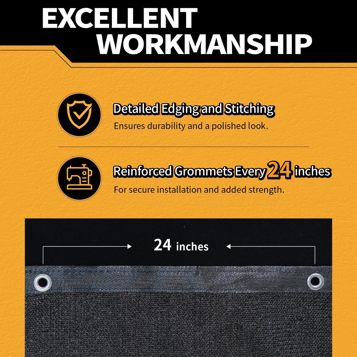 6x50Ft Garden Privacy Fence Screen, 145GSM Heavy Duty 90% Blockage Windbreak Mesh Tarp with Reinforced Edges & Anti-Rust Grommets, Includes Zip Ties for Garden, Yard, Backyard, Outdoor, Black
