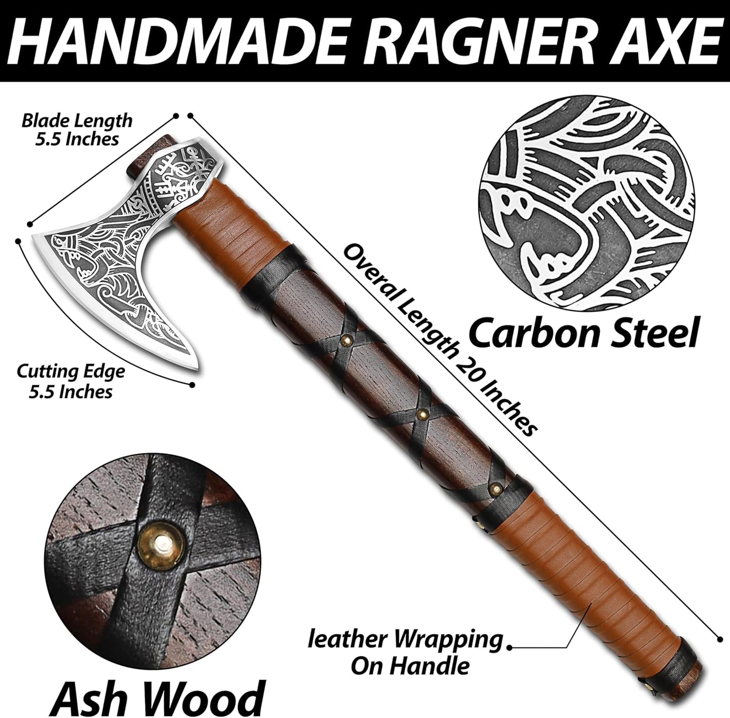 SHINY CRAFTS-Axes Viking Axe Hatchet Norse Axe Best Tomahawk Viking Bearded Axe- Beautiful Camping Axe Best Gift for Him with Leather Sheath (VBA 15A)