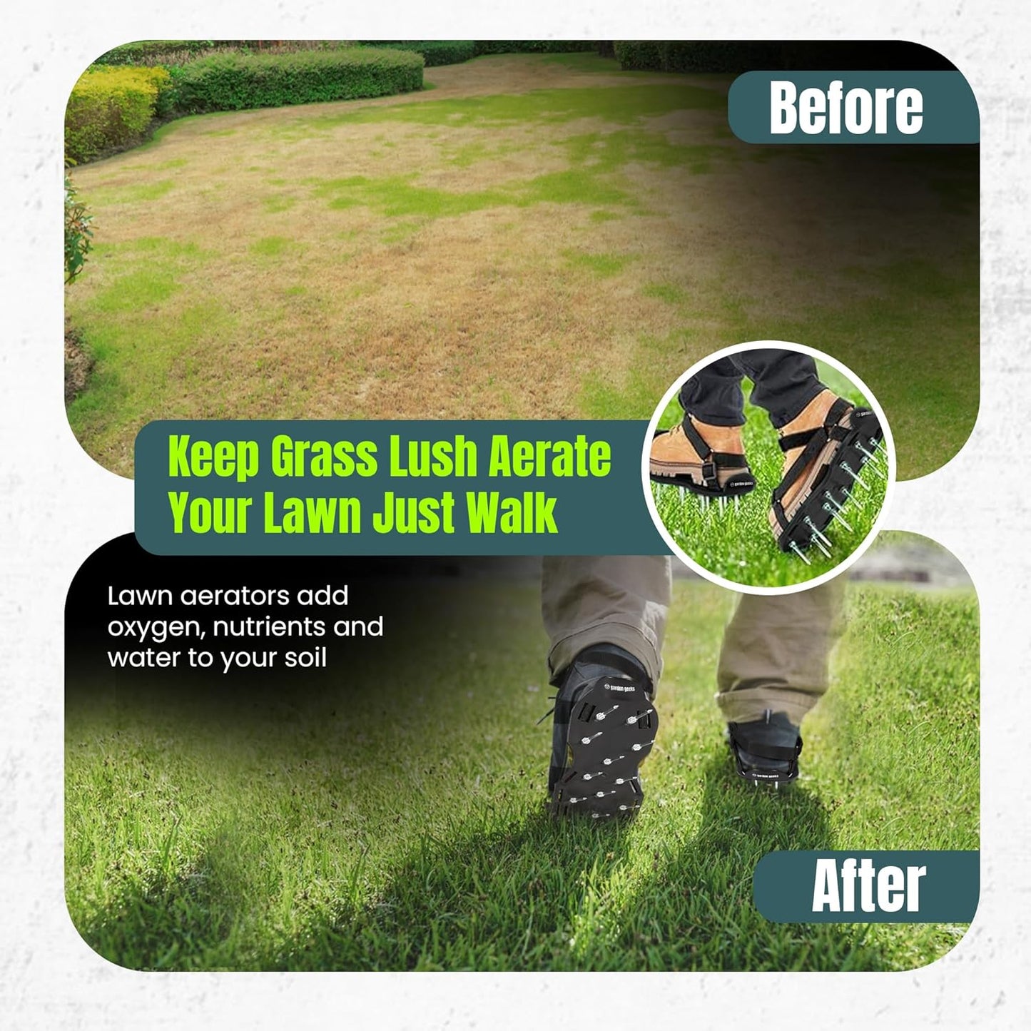 Lawn Aerator Shoes (Unisex) - Aerator Shoes for Lawn Aeration 2" Spikes - Pre-Assembled Adjustable Hook & Loop Straps - Lawn Aerator Shoe Size (US 5-14) - Aerator Shoes for Healthy Lawn
