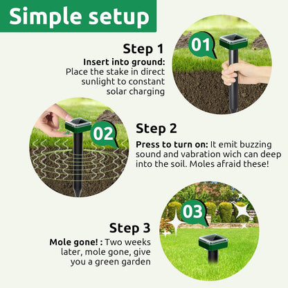 X-PEST 4 Pack Mole Repellent for Lawns Solar Powered Groundhog Spikes, Ultrasonic Mole Stakes for Yard, Waterproof Gopher Repellent to Get Rid of Chipmunk, Vole and Snake for Garden