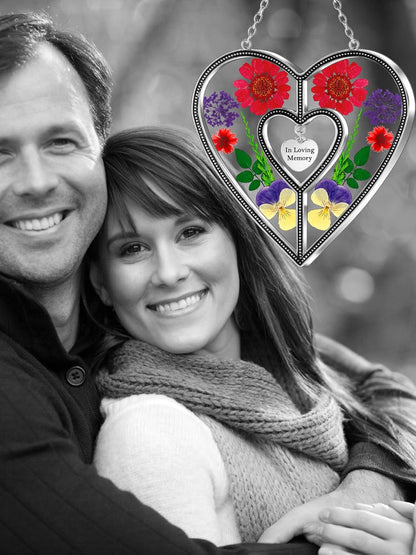 KY&BOSAM Heart Suncatcher In Loving Memory Memorial Gift for Loss of Loved One Unique Sympathy Gift Idea Real Flower Suncatcher Bereavement Grief Gift Box for Loss of Mom Friend Son Daughter Dog Decor