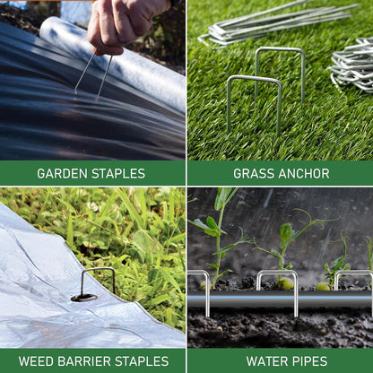 500 Pack Landscape Staples 6 Inches 11 Gauge Stakes, Galvanized Garden Stakes U-Shaped Pins and Landscaping Staples for Sod Anchoring Landscape Fabric Irrigation Tubing(500pack-N)