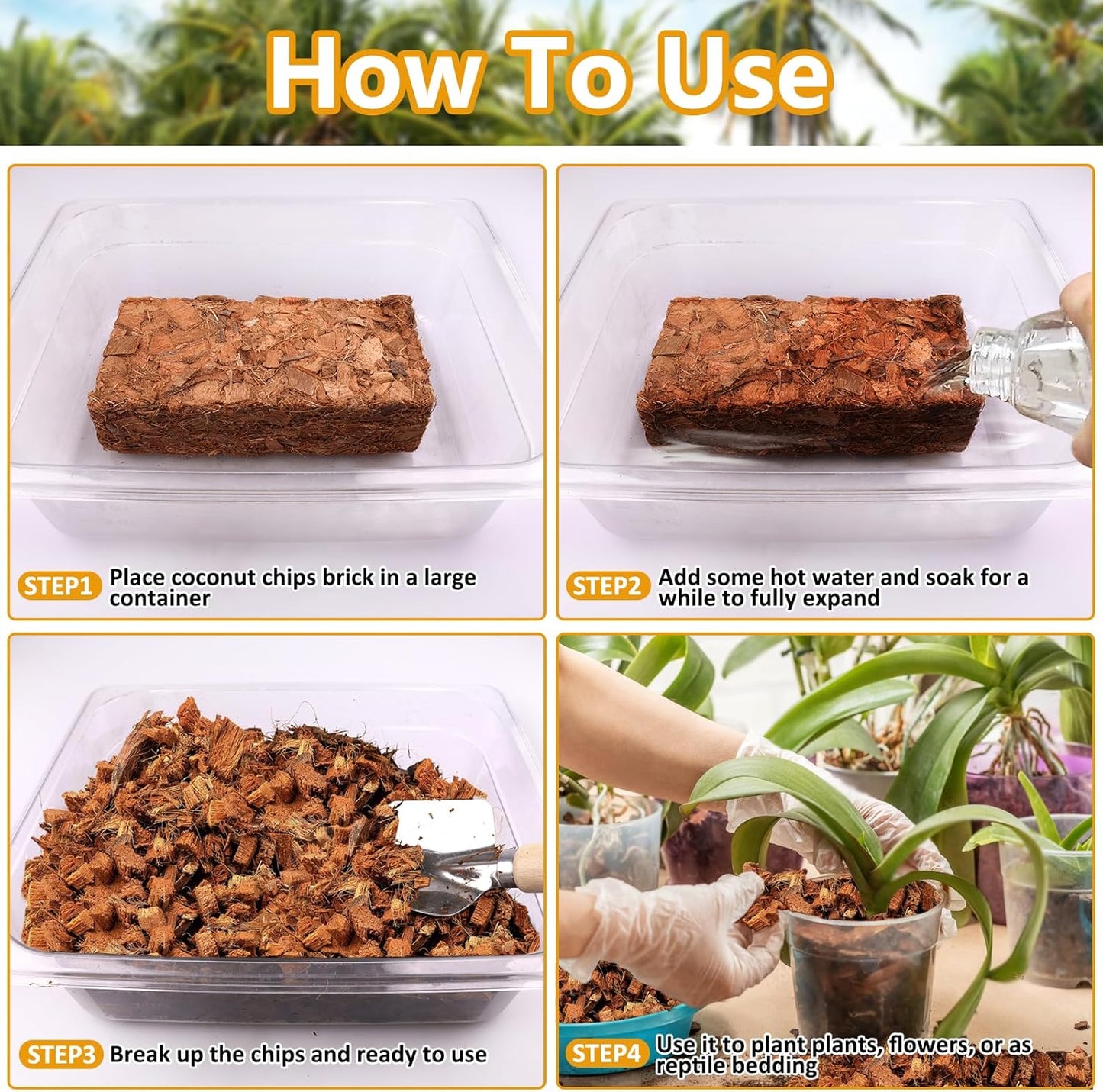 Legigo 2 Pack Coco Husk Chips- 2.2 LB 100% Organic Coconut Coir Chips Brick Potting Soil Mix with Low EC & PH Balance, Compressed Coconut Substrate Coco Chips Mulch Medium for Garden, Flowers, Plants