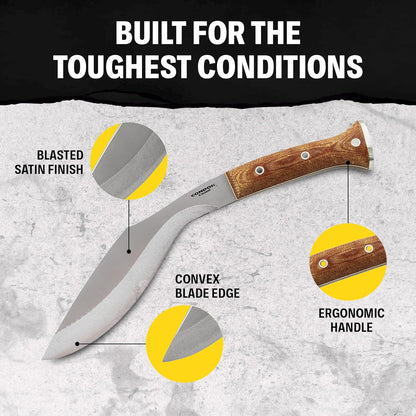 Condor Tool & Knife K-tact Kukri Knife Desert | Gardening Machete | Micarta Handle | Kydex with Leather Belt Loop Sheath | Convex Grind | 6mm Thick | 10in Blade | 32.4oz