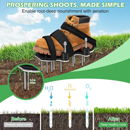 NAZZO Upgrade Lawn Aerator Shoes, Patented Double Layer Lawn Shoes, Aluminum Soleplate Spring-Loaded Design, No Dirt on The Shoes, Soil Yard Aerator Tool for Aerating Patio Garden, Black