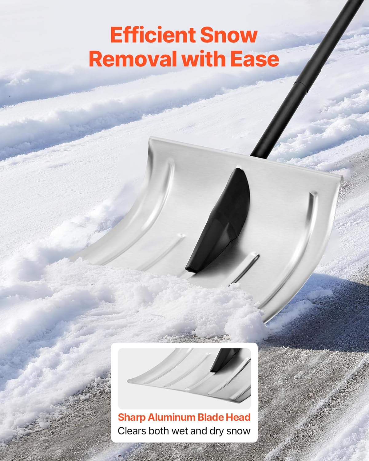 VEVOR Snow Shovel for Driveway, 16 in Wide Aluminum Alloy Snow Shovel, Non Slip Grip, Large Capacity Snowplow Shovels, Detachable & Lightweight Snows Removal Tool for Garden Car Camping Outdoors