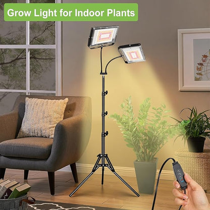LBW Grow Lights for Indoor Plants,Full Spectrum Standing Plant Grow Light with 4/8/12H Timer, 6 Dimmable Levels,68" Adjustable Tripod, Floor Grow Lamp for Large Indoor Plants, Dual Heads Plus