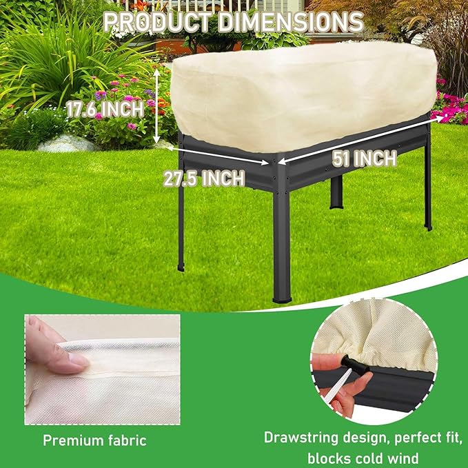 2 Pack Plant Covers Freeze Protection for Raised Beds Rectangular Planter Frost Fabric with Drawstring 2.82oz/yd² Reusable Raised Beds Frost Cloth for Winter Outdoor Plants (Beige,for Cover a 4x2x1ft)