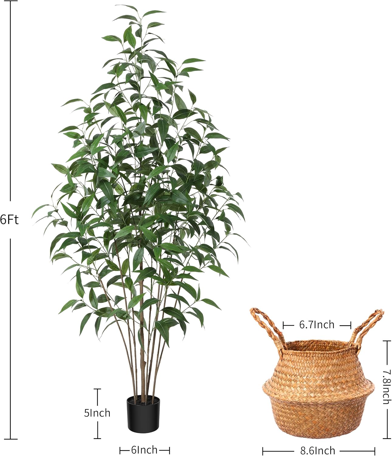 Artificial Eucalyptus Tree,6Ft Tree Fake Plant in Pot for Home and Office Decor,Potted Faux Plants Tall Artificial Trees for Indoor,Outdoor,Lifelike Home Decoration 2Pack,Green