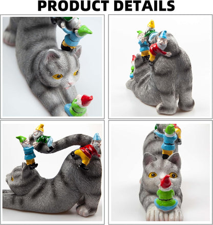 Cat Gnomes Garden Statues,Cat Sculpture Decorations Outdoor Lawn & Yard Figurine,for Women Mother Kids,Cat Lover Gifts,Patio, Balcony, Yard, Lawn Ornament