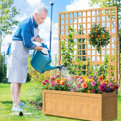 SUNYRISY Raised Garden Bed with Trellis, Wooden Vertical Planter Box with Privacy Screen Outdoor for Climbing Plant Vine Flowers Vegetables, Planter with Hanging Roof and Drainage Holes