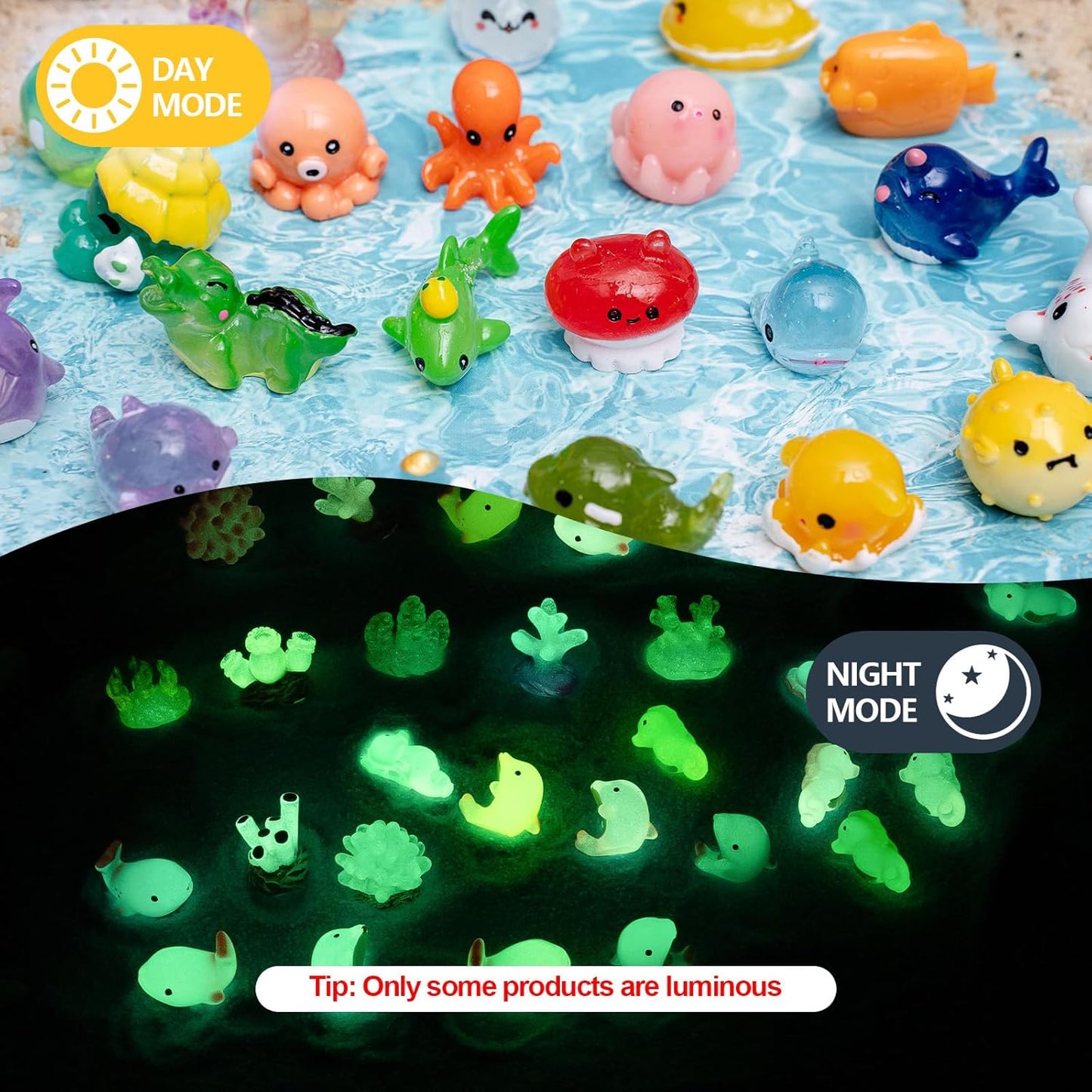 56pcs Mini Ocean Resin Animals Tiny Sea Animals Figurines Marine Miniature Plastic Animals Aquarium Ornaments Decorations for DIY Fish Tank Potted Micro Fairy Garden Dollhouse