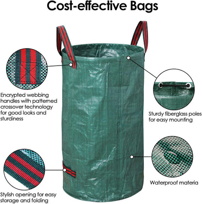 3-Pack 72 Gallon Yard Waste Bags, Reusable Heavy Duty Collapsible Garden Leaf Bags with Plastic Ring,with Gardening Gloves,Stand-Up Yard Waste Bin for Leaves, Lawn Debris & Grass Clippings
