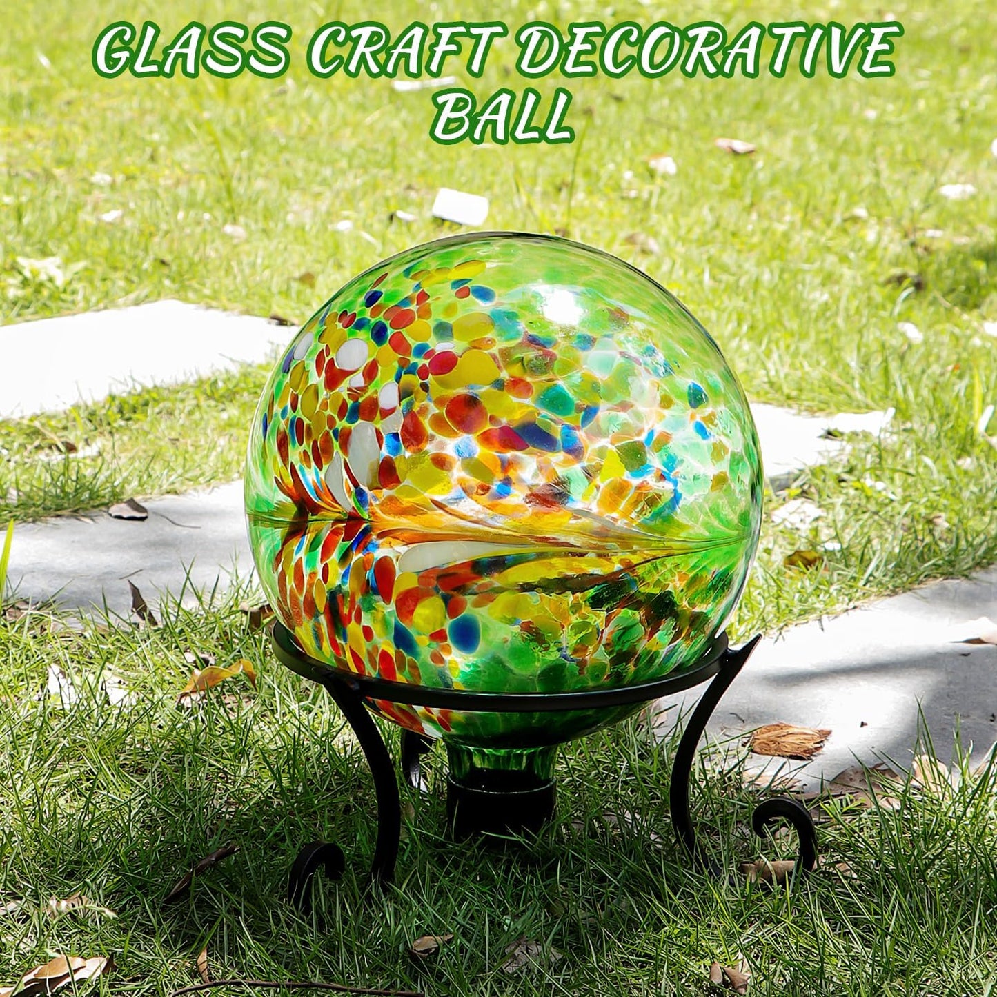 Gazing Balls for Garden 10" Glass Outdoor Garden Globe Ball Reflective Gazing Globes Outside Yard Decor (Green)
