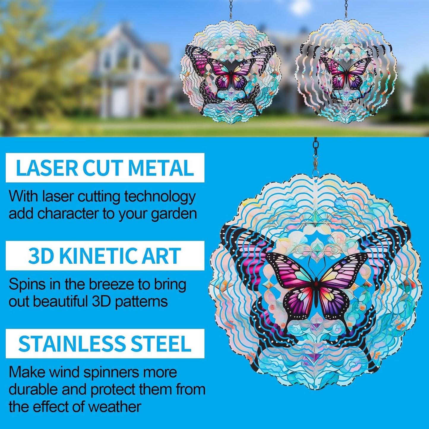 Metal Wind Spinners for Outdoor,Birthday Gifts for Women Mom Grandma, 12 Inch Purple Butterfly Wind Spinner, Kinetic Sculpture Garden Decor for Ornament Gifts