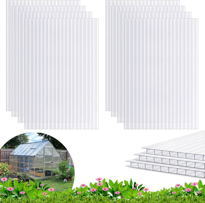 8PCS Polycarbonate Greenhouse Panels, 6' x 4' x 0.16'' Twin-Wall Panels Polycarbonate Sheet, Clear Waterproof UV Protected Corrugated Plastic Roof Panels for Greenhouse Replacement