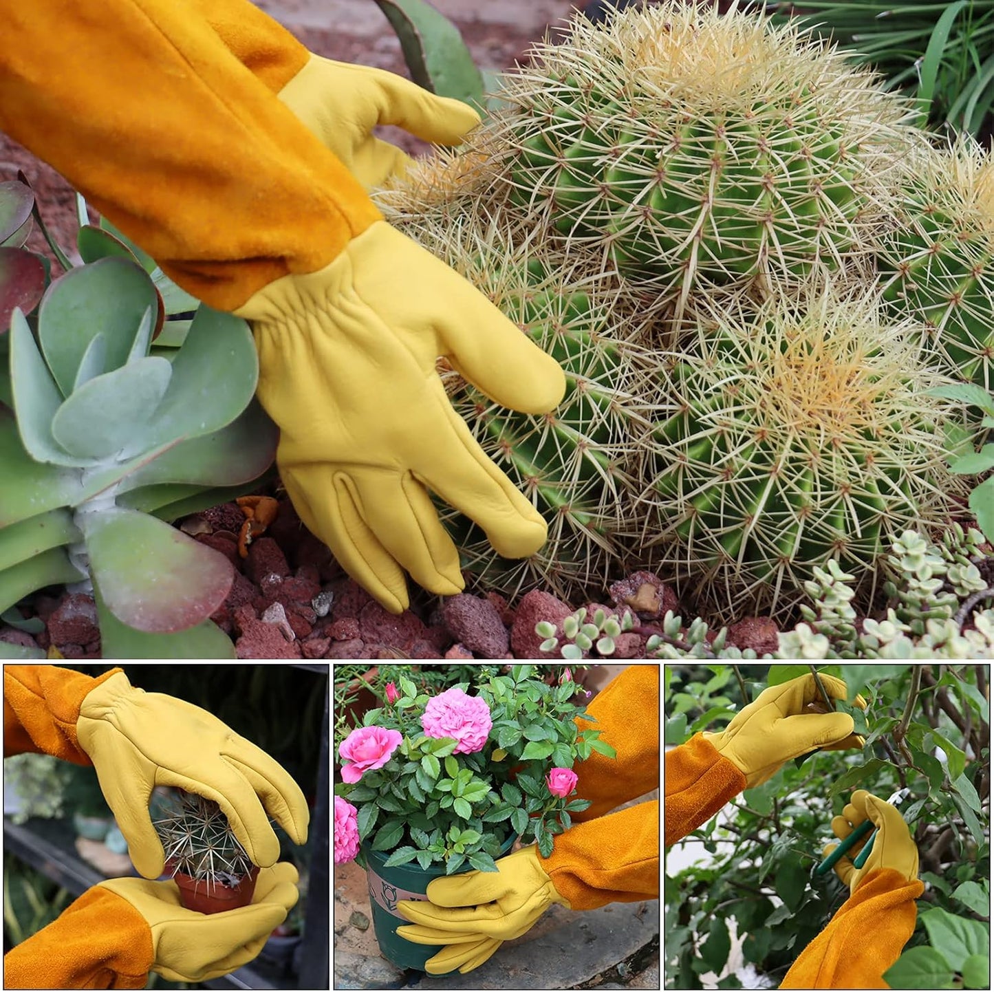 Large Gardening Gloves for Men&Women, Professional Rose Pruning Gloves Thorn Proof, Adjustable Cuff, Breathable Leather Cowhide Long Garden Gloves,Garden Gifts & Tools for Gardener,Yard Work