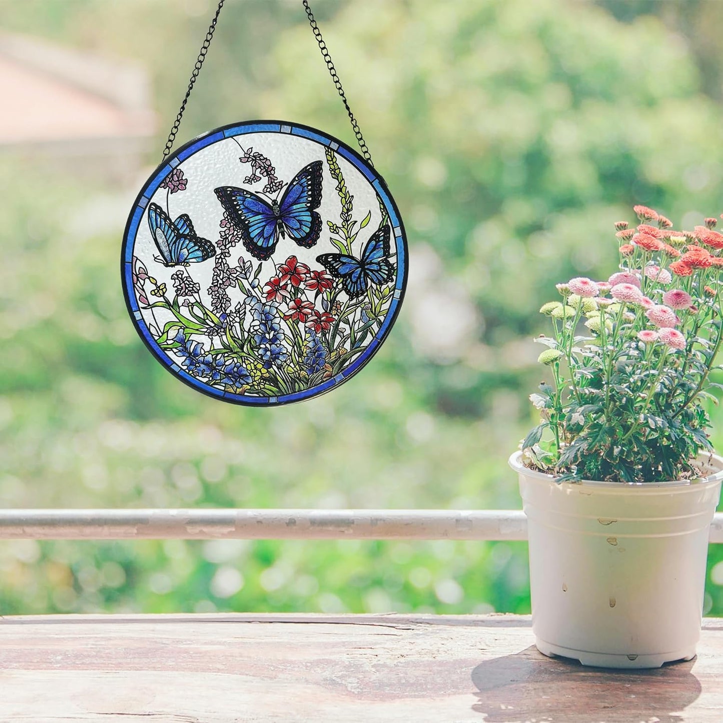 Lager Butterfly Suncatchers for Windows, Butterfly Stained Glass Window Hanging，7.9 inch