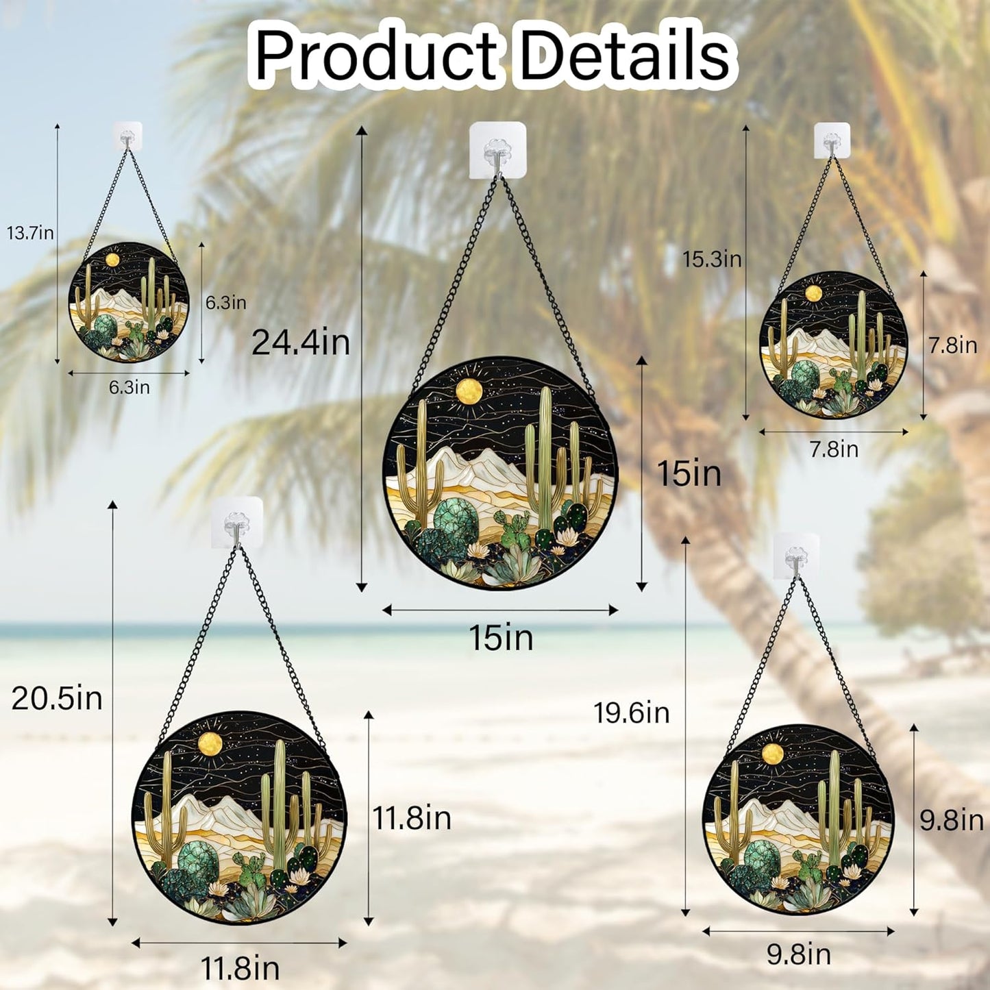 Stained Glass Window Hanging, Black and White Golden Cactus Nature Suncatcher for Doors Window Home Starry Sky Sun Catchers Decor Mother's Day Birthday Gifts for Women, Men Mom 7.8 in