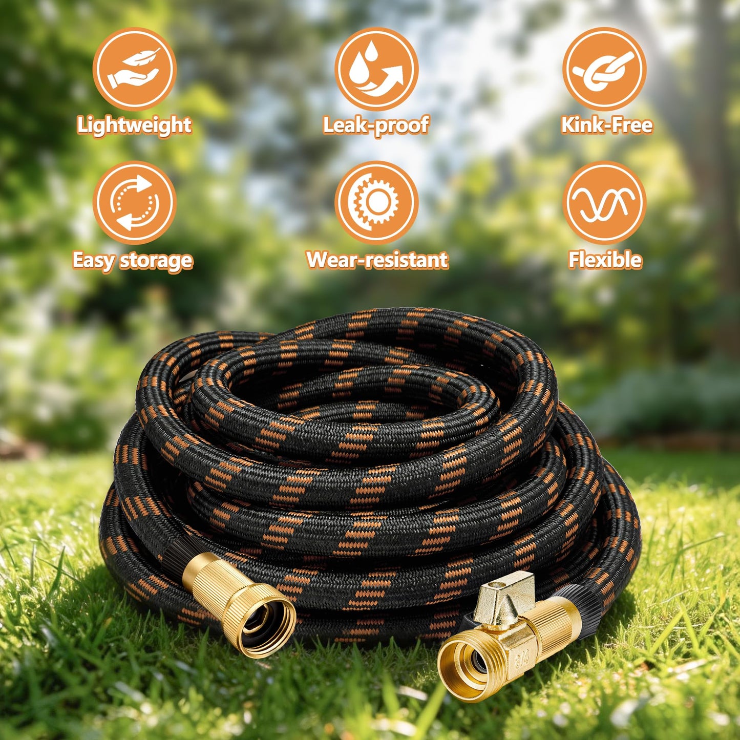 Flexible Garden Hose 100 FT, Ultra Lightweight Water Hoses w/10 Function Sprayer and 3/4" Brass