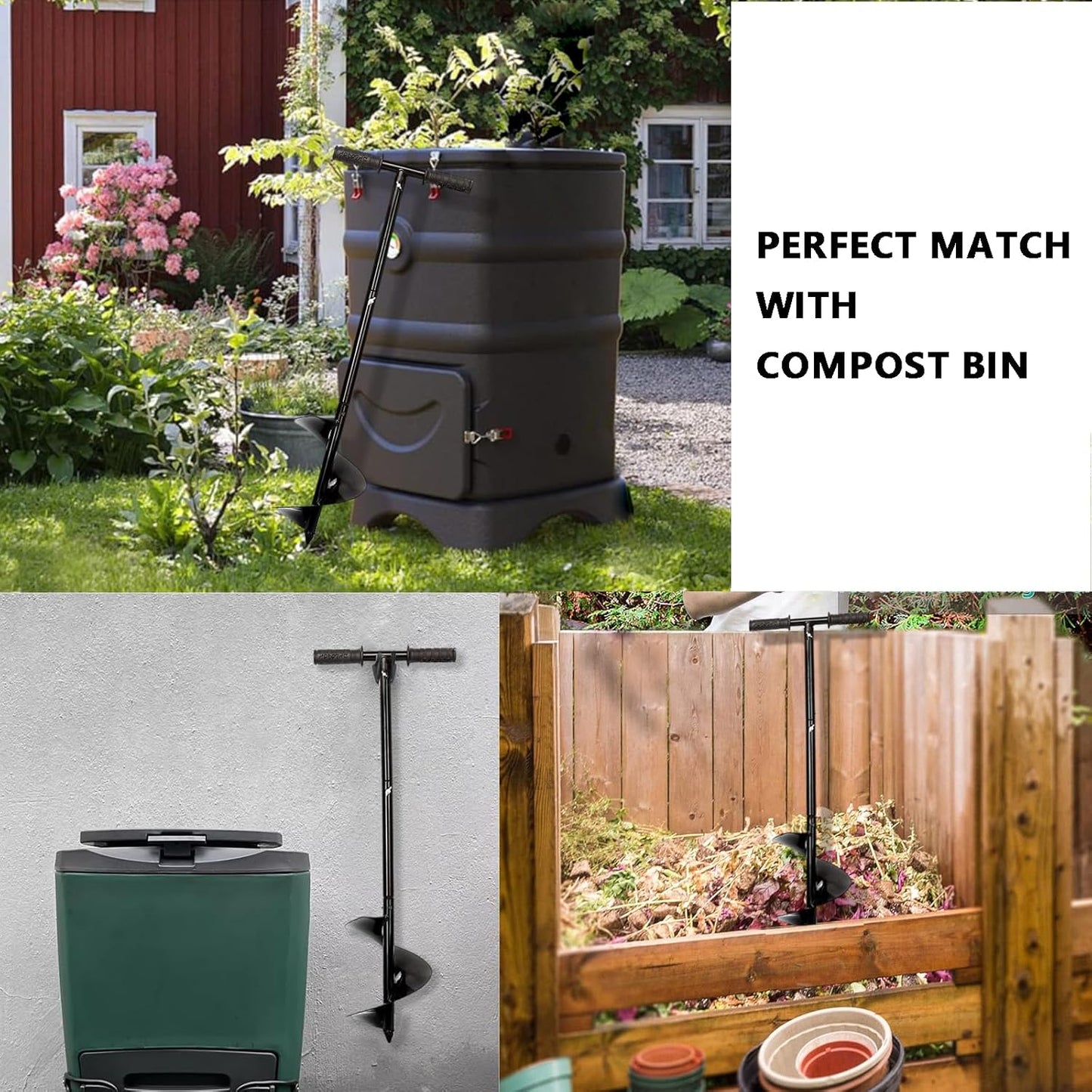 Compost Turning Tool Compost Stirring Tool,Compost Turning Bar 33.4inch,Manual Compost Aerator Tool Turner & Mixing Tool for Outdoor Compost Bin,Composting Accessories (Black-33.4IN)