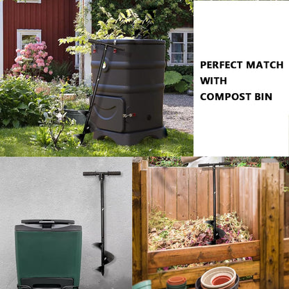 Compost Turning Tool Compost Stirring Tool,Compost Turning Bar 33.4inch,Manual Compost Aerator Tool Turner & Mixing Tool for Outdoor Compost Bin,Composting Accessories (Black-33.4IN)