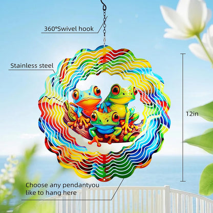 Frog Wind Spinners Outdoor,12 inch 3D Hanging Wind Spinner Garden Decor Gifts for Women/Men,Metal Wind Kinetic Sculpture Decorations for Patio,Yard Art,Porch,Yard,Deck
