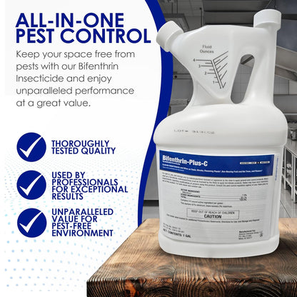 Bifenthrin-Plus-C Insecticide (1 Gal) - Roach Killer Indoor Infestation, Termite Treatment, Ant Control & Wasp Spray - Home Defense Pest Control, Residential, Commercial, and Industrial Use