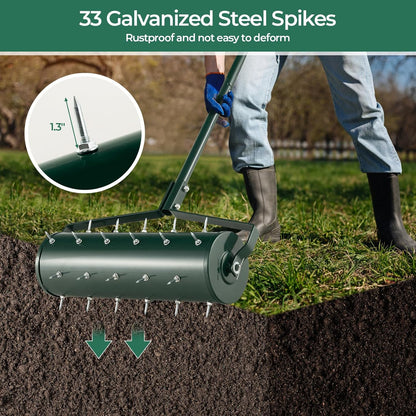 S AFSTAR 21" Manual Lawn Aerator, Heavy Duty Rolling Aerator Lawn Tool Filled Sand Stone with 51" Detachable Handle & Tine Spikes for Soil Loosening, Push Grass Aeration for Garden Yard