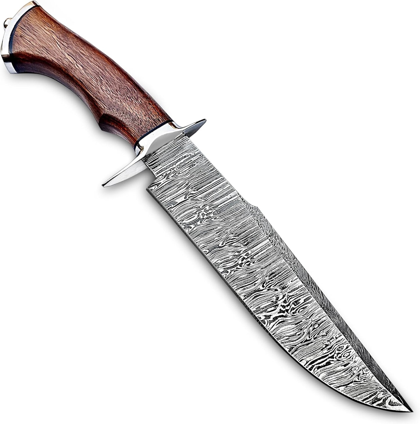 Handmade Damascus Bowie Knife 14″ Hunting Knife With Sheath - Fixed Blade Bushcraft Knife With Wood Handle - Ideal For Chopping, Camping Outdoor Use