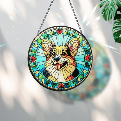 Stained Glass Dog Memorial Suncatcher,Corgi Window Hanging,Sympathy Gifts for Pet Loss,7.9 inch/20 cm Home and Garden Decor for Dog Lovers (Corgi)