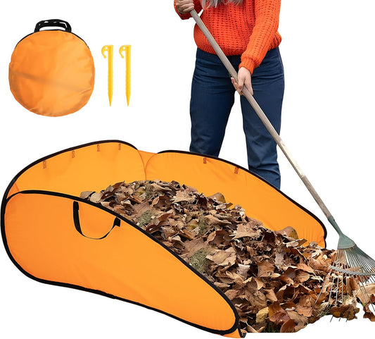 140 Gallon Pop up Leaf Collector, Foldable Lawn Leaf Pick Up Bag Tool, Large Yard Dustpan Type Garden Bag, Reusable Yard Waste Bags for Cleaning Up Weeds Branches Waste Trash Debris