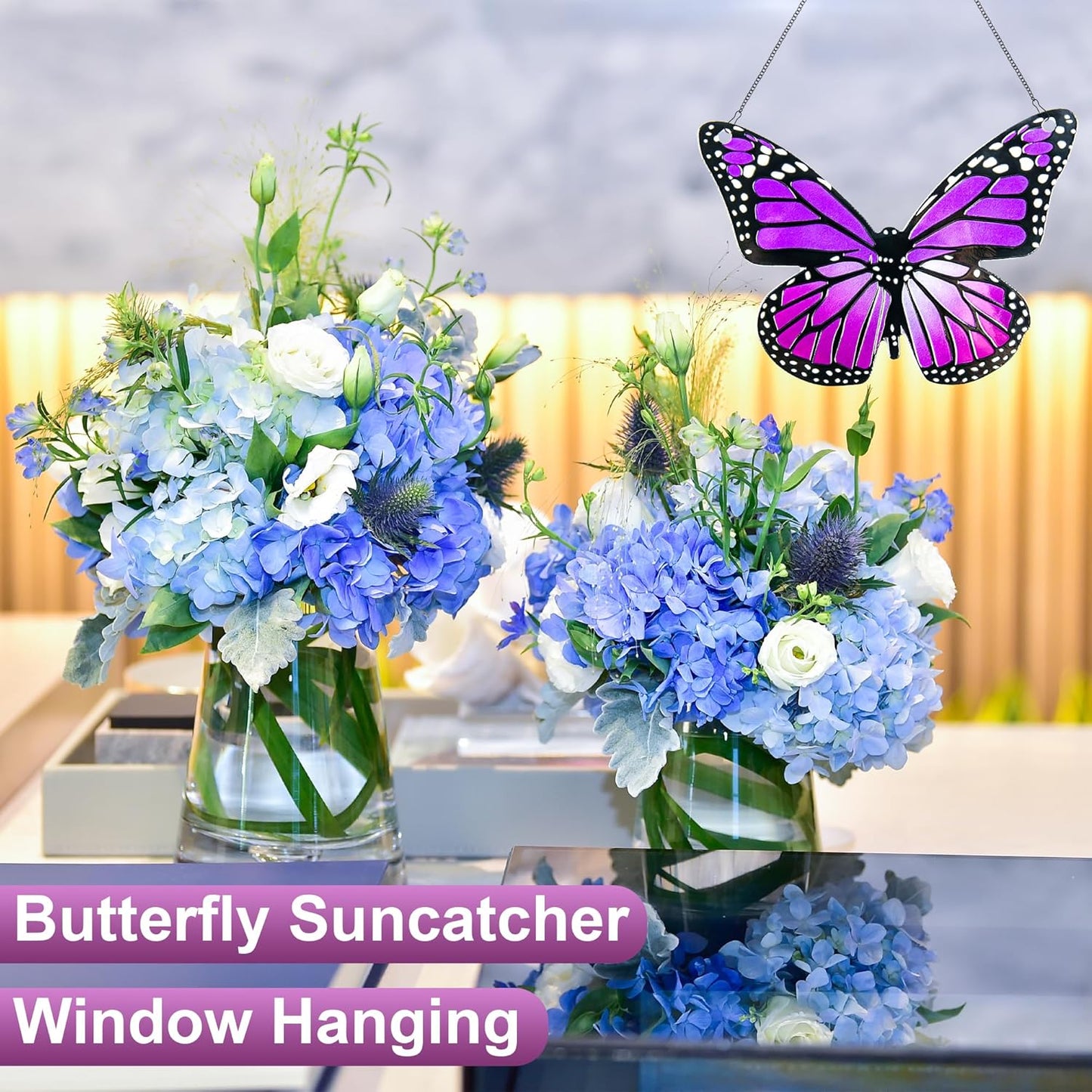 Butterfly Stained Glass Window Hanging Purple Butterfly Suncatcher, Butterfly Ornaments Gift for Mom, Women, Mother's Day