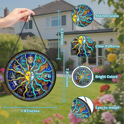 Constellation Stained Glass Window Hanging, Moon Suncatcher for Window Hanging, Sun Catchers Indoor Windows Wall Art for Mom Grandma, Christmas Thanksgiving Gift, for Home Garden Office 7.87 inches