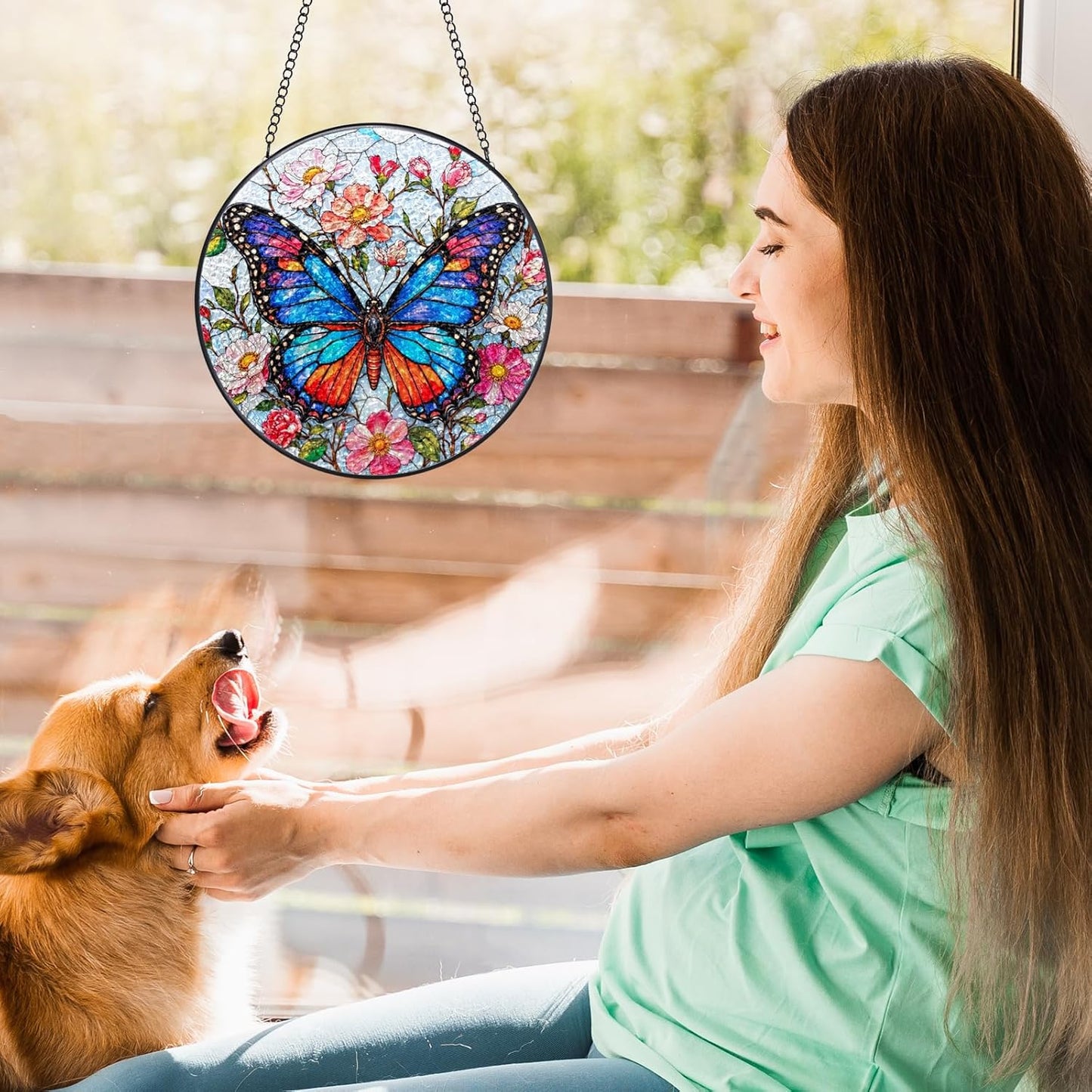 Stained Glass Window Hanging - Butterfly Sun Catchers Colorful Glass Panel Suncatcher Indoor Decor Window, Housewarming Birthday Gifts for Women, Wife, and Mom - 6.3 inch