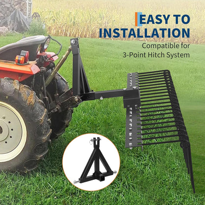 Pine Straw Rake, 60 Inch Landscape Rake for 2" Receiver, Fits Lawn Tractors & ATV/UTV | Heavy-Duty Powder Coated Steel Construction | Yellow