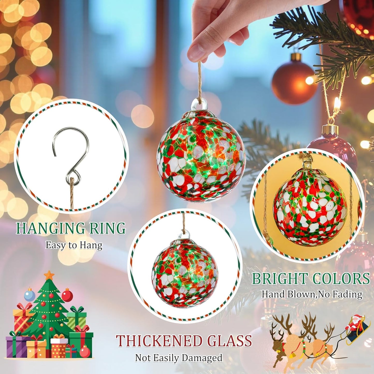 Hand Blown Glass Gazing Balls for Garden Hanging Friendship Balls Christmas Ball Ornaments for Xmas Tree Decoration (Red - C)
