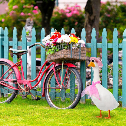 Yaomiao 3 Pcs French Porch Goose Outfit Set for 23'' 17'' Cement Plastic Lawn Goose Costume 50s French Beret Hat for Statue Halloween Carnival Statue Decor(Pink)