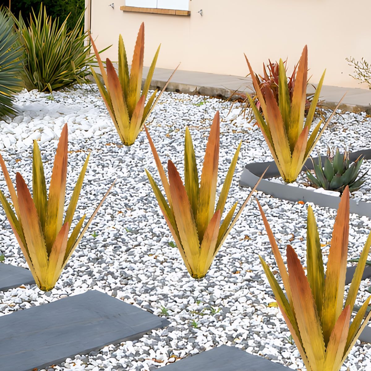 EROCK 2 Pcs Tequila Rustic Sculpture, Wind Resistant Metal Agave Plant Outdoor Home Decor, DIY Rustic Hand Painted Metal Agave Garden Art Plant Country Sculpture Statue Patio Stake Lawn Ornament Gift