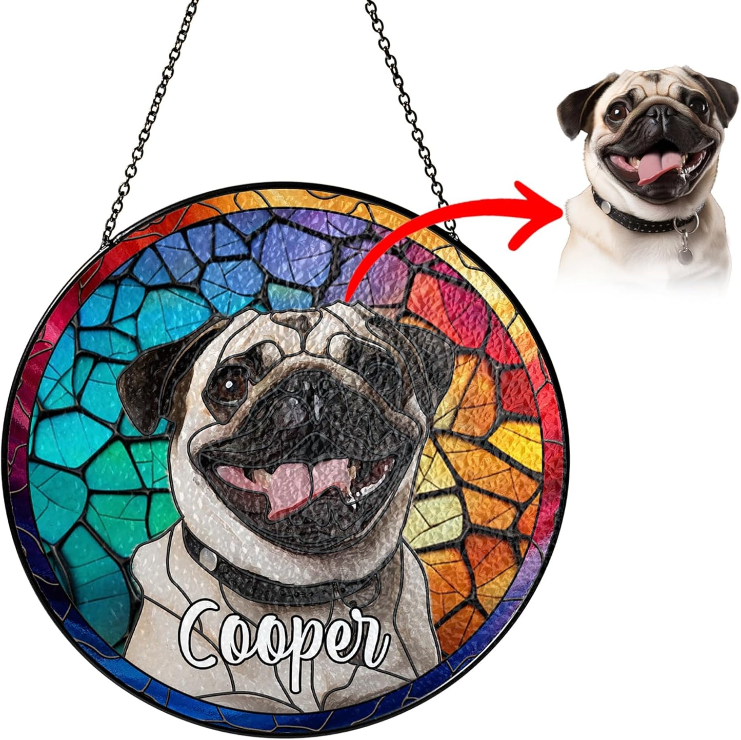 Pet Stained Glass Suncatcher Personalized Custom Name Pet Photo Ornament Window Hanging Home Decor Sympathy Gift for Loss of Pet Dog Cat Memorial Keepsake Remembrance Gift for Dog Lovers
