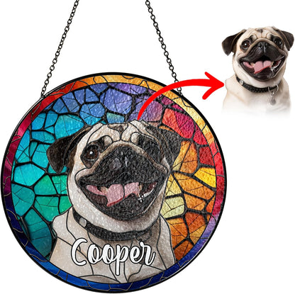Pet Stained Glass Suncatcher Personalized Custom Name Pet Photo Ornament Window Hanging Home Decor Sympathy Gift for Loss of Pet Dog Cat Memorial Keepsake Remembrance Gift for Dog Lovers