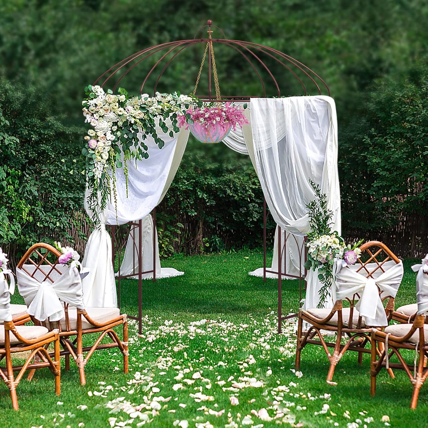 Giantex Birdcage Shape Garden Arbor, 8.4ft High x 7ft Wide, Metal Gazebo Arch Pergola Pavilion for Climbing Plants Party Wedding Ceremony Decor Outdoor, 16 Ground Stakes, Easy Assembly (Bronze)