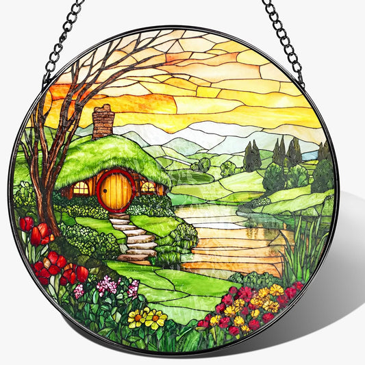 Stained Glass Window Hanging, Pauyadu 8 Inch The Shire Stained Glass Suncatcher, Window Decorations