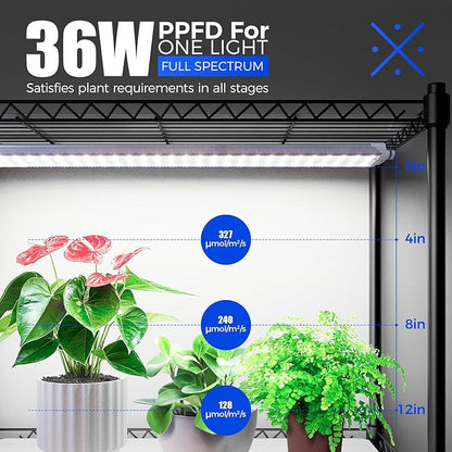 Barrina CX3 Plant Stand with Grow Light, 4-Tier, 3FT 5000K 36W(Per Light), Full Spectrum, Indoor DIY Plant Shelf with Light, Flower Pot Stand Display Rack, 35.4"x13.8"x70.9", Wheel, Mechanical Timer