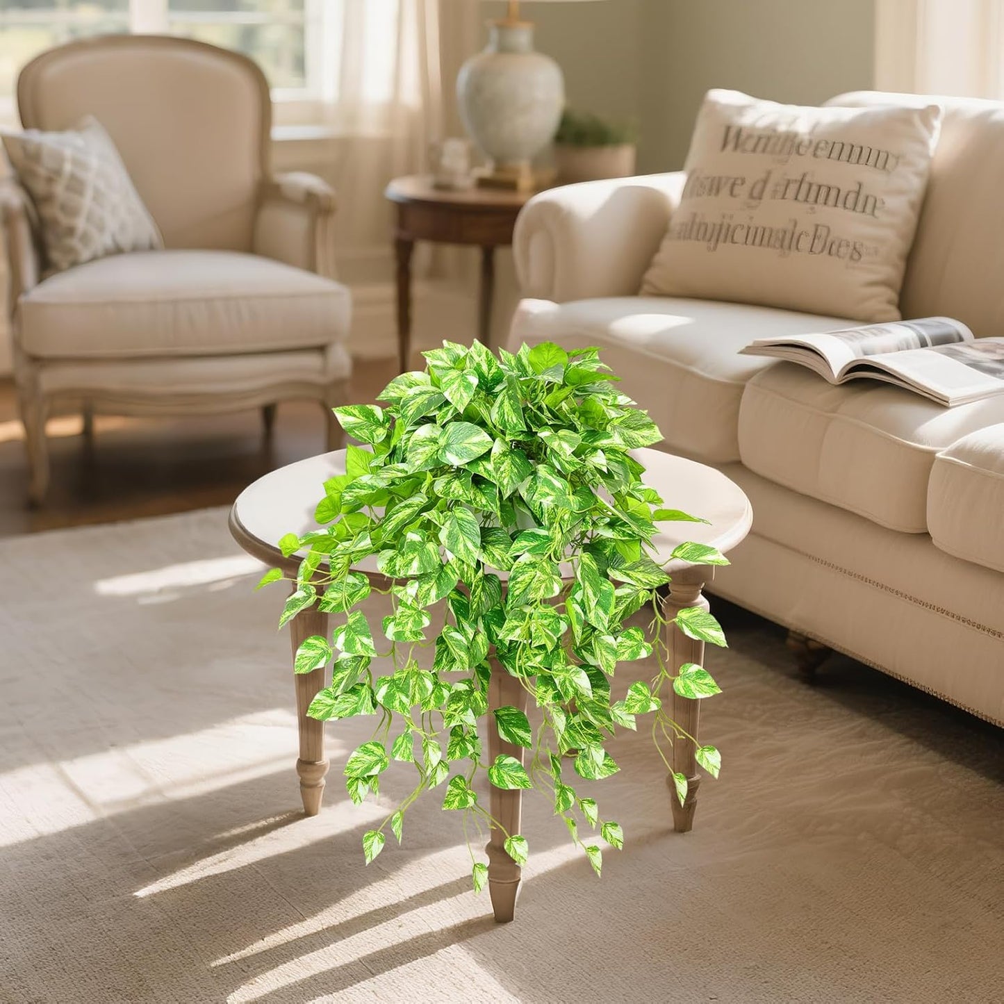 QIANYUN Fake Pothos Ivy Plant for Home Decor – 40" Fake Hanging Plants with Pot, Artificial Silk Greenery for Indoor Shelf, Bedroom, Living Room, Bathroom, or Office Decoration