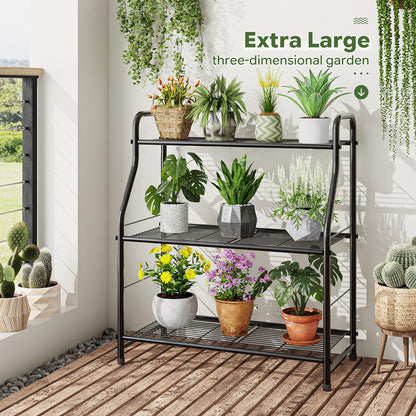 Simple Trending Plant Stand Indoor Outdoor, Plant Shelf for Multiple Pots Metal, 3 Tiers Large