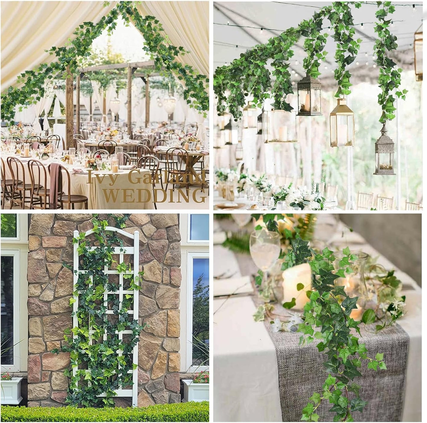 RECUTMS 4Pcs Artificial Ivy Garland Hanging Vine Leaves Fake Silk Greenery Plants for Boho Decor Home Wall Party Wedding Bedroom Decoration UV Resistant 74.8in