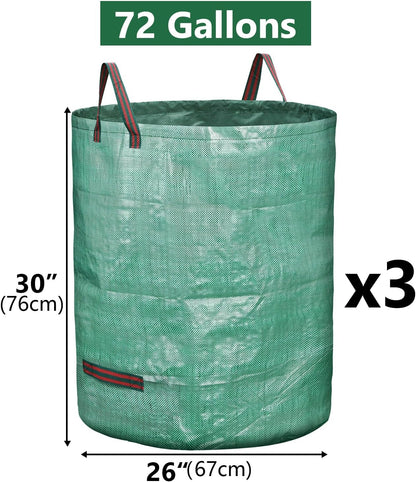3 Pack 72 Gallon Reusable Yard Waste Bags Heavy Duty Lawn and Leaf Bags Yard Waste Container Garden Grass Bags