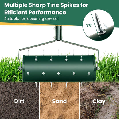 IRONMAX Rolling Lawn Aerator, Sand/Stone Filled Manual Dethatching Soil Aerating Push Tool with Ergonomic Handle, Grass Aerator Lawn Tool for Yard, Garden, Lawn Health Care (18''W x 51''H)